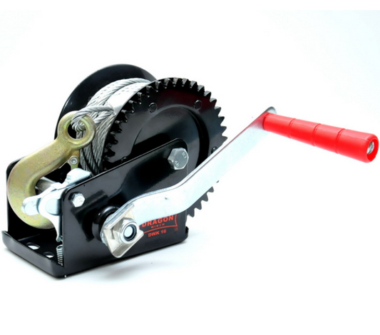 Troliu Portabil Manual DRAGON WINCH DWK16LINA – 725 kg / 1600 lb, Cablu 10m, Frână Clichet, Carcasă Plastic